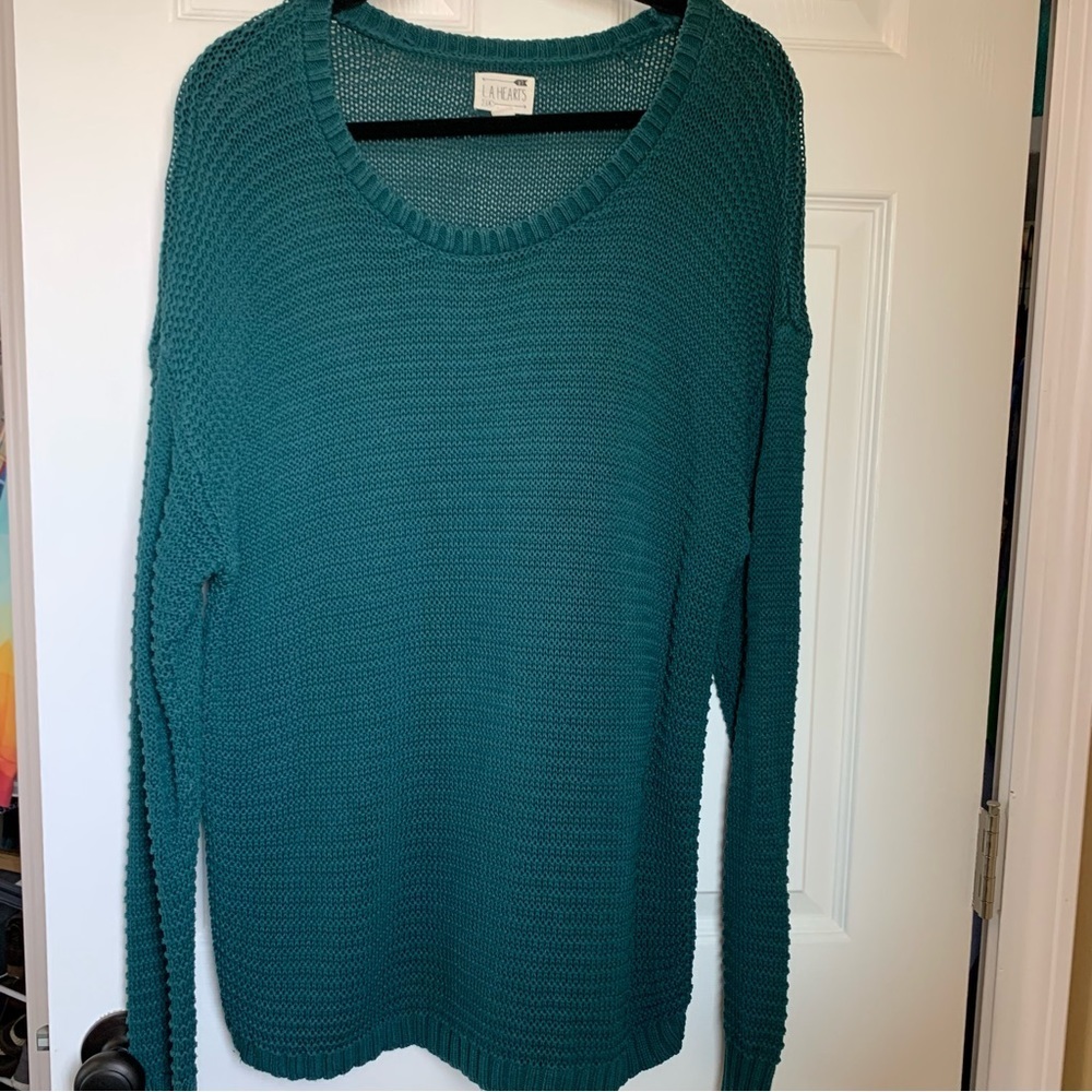 LA Hearts Green Cable Knit Pullover Sweater, Size Large